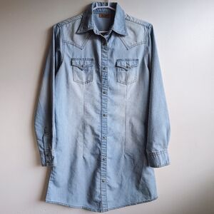Wrangler Light Blue Western Denim Midi Shirt Dress Boho Coastal Cowgirl.  New!